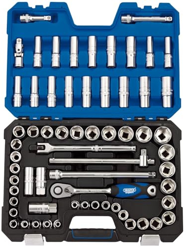 Draper 16456 1/2-Inch Square Drive Combined MM/AF 63 Piece Socket Set , Blue