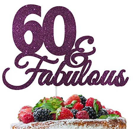 LissieLou 60 & Fabulous Birthday Cake Topper Decoration Glitter Card, Made in the UK - Dark Purple