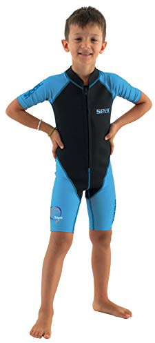 SEAC Dolphin, Shorty Wetsuit for Kids in a 1,5mm Neoprene and Spandex for Swimming, Snorkelling and Playing in The Water, Boy, Blue/Black, 7 Years