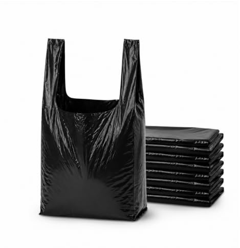 Black Heavy Duty Plastic Carrier Bags Pack of 1000 – Size Extra Small 8x13x18 – Strong Vest Handle Shopping Bags | Multipurpose Retail, Grocery & Takeaway Packaging | Eco-Friendly 100% Recycled