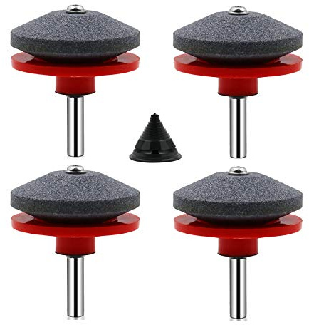 XNJIHWA 4 Stück Rasenmäher Schärfer 50 x 55mm Rasenmäher Messerschärfer mit 1Pcs Rasenmäher Messerbalancer Kit für die Meisten Bohrmaschinen Handbohrer,Red