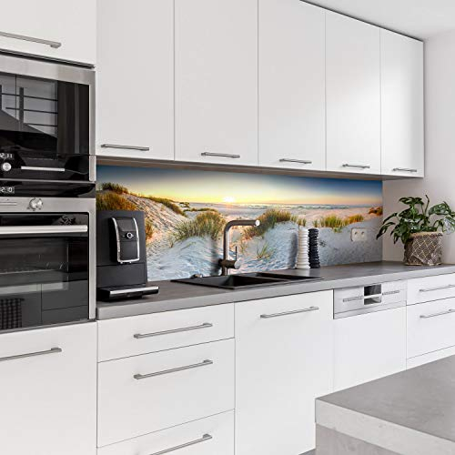 Dedeco Küchenrückwand Motiv: Strand V2, 3mm Acrylglas als Spritzschutz für die Küchenwand Wandschutz Dekowand wasserfest, 3D-Effekt, alle Untergründe, 260 x 60 cm
