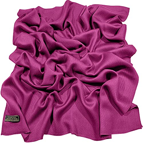 CJ Apparel Fuchsia Violet Echarpe de Pashmina en Châle Népalaise Solide Couleur Unie Conception Wrap Étole