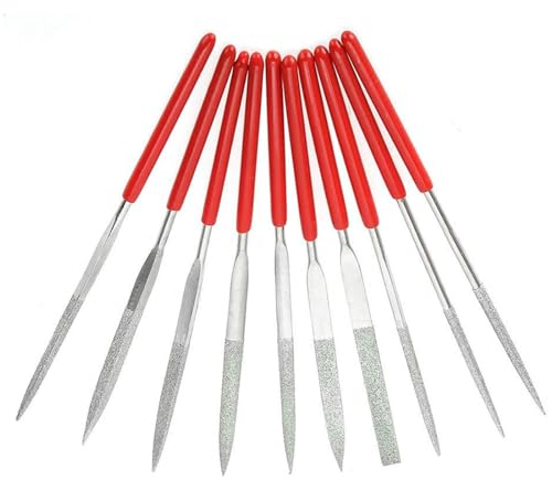 Mesee 10Pcs Mini Diamond Needle File Set 3x140mm Small Metal Riffler Files Jewelers File Round Triangular Square Flat Shape Diamond Files Precision Hand Tool for Glass Wood Metal DIY Crafts Carving