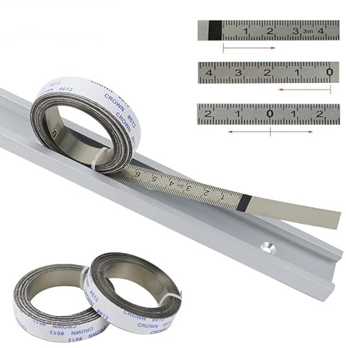 TopHomer Ruban Métrique Auto-Adhésif 13 mm - 3 Échelles (Gauche/Droite/Centrale) | Pour Scies à Onglet, Établis et Rails en T | 1 Pièce, 0-5 M