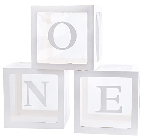 TECKED First Birthday Decorations For Boy Or Girl, 3 Pcs ONE Balloon Boxes For 1st Birthday, Baby Clear Blocks Party Decor With ONE Letters For Photoshoot Props, Cake Smash Backdrop