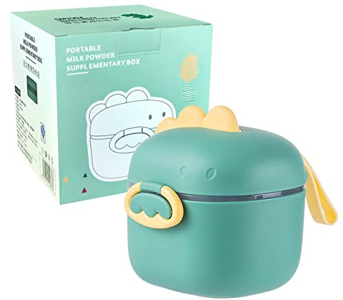 jiuzcare Milchpulver Portionierer Baby 240g Container Luftdichte Milchpulver-Spender Tragbarer Spender Box Behälter mit Schaber und Löffel zur Aufbewahrung von Obst Lebensmitteln, Dinosaurier Grün S