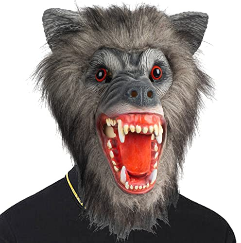 CreepyParty Grauer Werwolf Maske Grusel Latex Vollkopf Masken Gruseliger Horror Masken für Halloween Karneval Kostüm Party