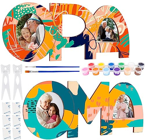 Rebundex 2 Stück Oma und Opa Geschenk Holzbuchstaben Bastelset mit Paint | Oma und Opa Geschenke Geburtstagsgeschenk Enkel zum Geburtstag Weihnachten Ostergeschenke Weihnachtsgeschenke großeltern