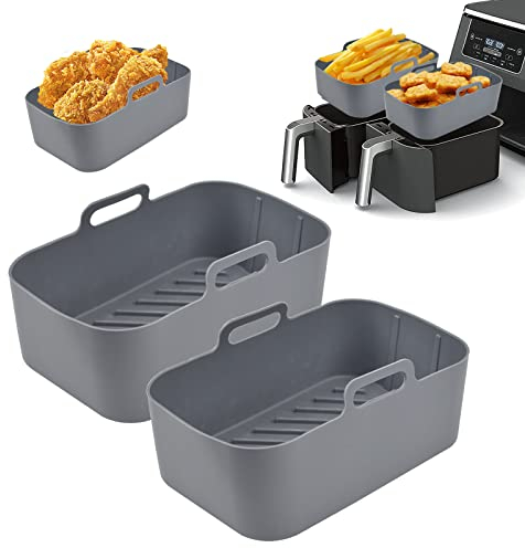 Pipihome Silicone Pot and Liners for Ninja Dual Air Fryer - 2PCS Basket Accessories for Air Fryer, Oven, Microwave (Gray)