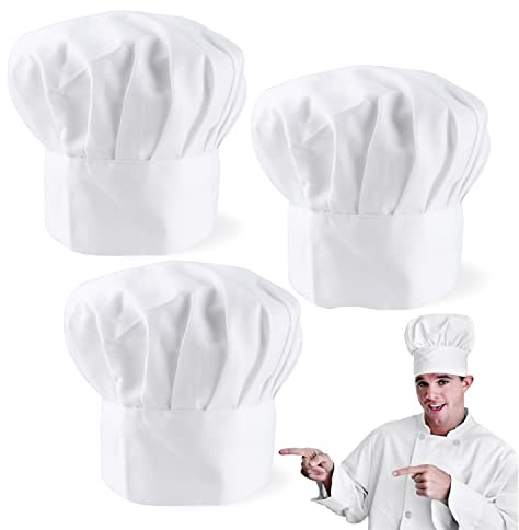 JSMTKJ 3 Stücke Kochmütze Unisex Verstellbare Professionel Kochmütze | aus Poly Baumwolle für Koch Küchenhut Bäcker/Chefkoch Arbeitsmütze für Restaurant Kochen BBQ Backen