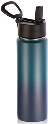 Volhoply 660ml Insulated Water Bottles with Straw Lid, Stainless Steel Sports Bottle with Handle, Double Walled Vacuum Metal Travel Water Tumbler with Wide Mouth,Reusable Water Flask(Dark Night,1 Set)