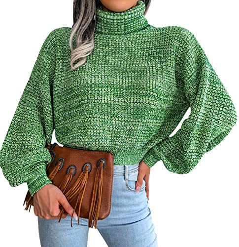 Pull Court Femme Col Roulé Hiver Chic Pullover Pull Crop Top Oversize Grosse Maille Ample Manche Longue Large Femme Col Roule Pulls Tricoté Femme Chaud Sweater Pull Tricot Personnalisable Femme