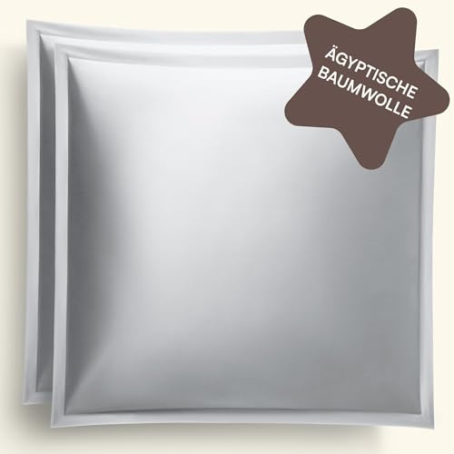 Amqua Mako Satin Kissenbezug 2er Set Kissenbezüge 40x40 cm, 100% ägyptische Baumwolle (Zertifiziert) Grau/Hellgrau