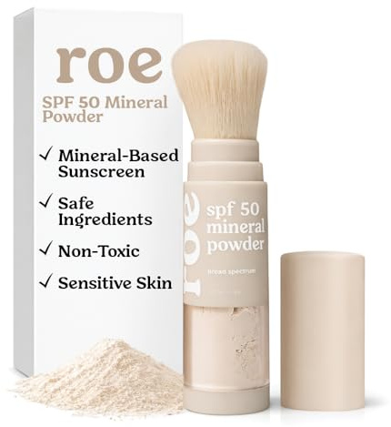 Roe Wellness- SPF 50 Powder Sunscreen Mineral-Based, Non-Toxic Brush-on For Kids, Adults & Babies | For Scalp, Face & Body (Reef Safe)