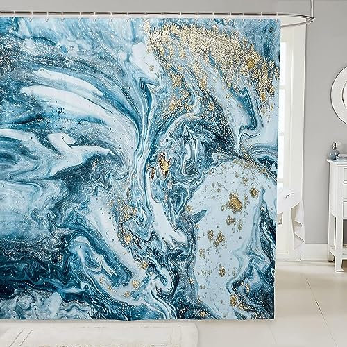 XLYYDS Duschvorhang 240x200 Blaue Murmel, Duschvorhänge Antischimmel 3D Marmor, Shower Curtains Wasserdicht Waschbar, Duschrollo für Badewanne Dusche Badezimmer, mit 12 Ringe