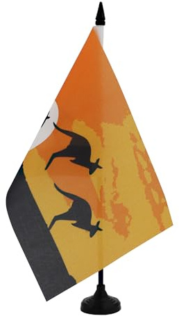 AZ FLAG Drapeau de Table Kangourou Desert australien 21x14 cm | Usage intérieur Drapeau de bureau finition cousue et bords renforcés avec mât en plastique et socle en plastique