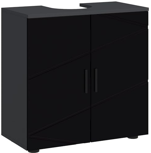 kleankin Mobiletto Bagno Sottolavabo con Armadietto 2 Ante, Mobile Sottolavadino a Piedistallo in Legno con Mensola Regolabile, per Lavabi con o Senza Colonna, 60x30x60cm, Nero
