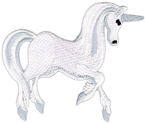 Einhorn Weiß Pferd Aufnäher zum aufbügeln oder aufnähen Bügelbild Aufbügler für Kleidung gestickter Bügelpatch Applikation Patch Größe 10,4 x 8,6 cm