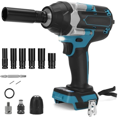 700Nm Akku Schlagschrauber Kompatibel mit Makita 18V Lithium-Akku, 1/2 Zoll Bürstenloser Drehschlagschrauber Schraubenschlüssel mit 6 Stecknüsse und LED-Licht (Ohne Batterie)