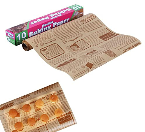 Tuzsocr 3 x Backpapier-Rolle, 30 cm x 10 m, robustes Backpapier für die Küche, antihaftbeschichtet, zum Backen, ungebleicht, braun, geeignet zum Kochen, Grillen, Luftfritteuse und Braten (30 cm x 10