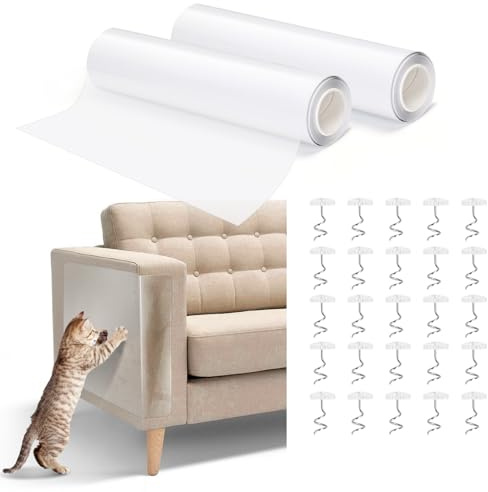 Nobleza 2 Pezzi Protezione Divano Graffi Gatto, Protezione AntiGraffio per Gatti, Autoadesive Trasparente AntiGraffio Protector per Gatto e Cani 20X300CM