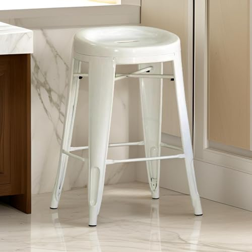 Kochmann Germany Metallhocker (EIN Stück) niedriger Barhocker Tresen Hocker, Stapelhocker Eisen Bistrohocker Holzkohle Weiß Schwarz (Weiß1)