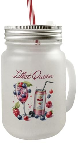 speecheese Lillet Queen Mason Jar Henkel Trinkglas mit Deckel Lillet Queen Mason Jar Henkel Trinkglas mit Deckel mit Spruch Perfekt für Wild Berry Aperitif beeriges Sommergetränk - Fruchtig