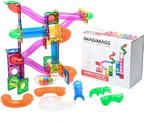 Imagimags Magnetic Building Tiles, 98 Piece Marble Run Set for Boys Girls Kids, Educational Creative Learning Activity Building Block Toddler Toys, STEM, Children Ages 3 Years +