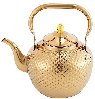 Théière en acier inoxydable doré avec infuseur, poignée infuseur à thé, convient aux cuisinières à induction, 2,0 l, dorée
