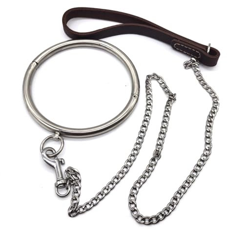 Soarvlorfy Runden Edelstahl Metall Sex Halsbänder Bdsm Bondage Kragen mit Leine Ketten Slave Restraint Halsreif SM Erotische Paare Erwachsene Spiel Sex Spielzeug für Mann Frau,Silber,Männer