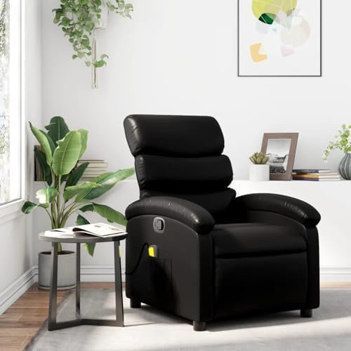 Homgoday Massagesessel Fernsehsessel Relaxsessel Ruhesessel TV Sessel Polstersessel, mit Manuelle Liegefunktion, Verstellbare Rückenlehne und Fußteil, für Wohnzimmer Schwarz Kunstleder
