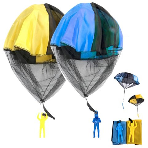 SULIUDAJI 2 Stück Fallschirm Spielzeug Kinder, Fallschirmspringer Hand werfen Fallschirm Outdoor Flugspielzeug Geschenk für Kinder Wurf Parachute Spiele für Draußen