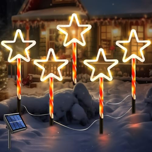 Solar Weihnachtsbeleuchtung Außen, 5 Stück LED Solar Weihnachtsbaum 8 Modi Solar Lichterkette Weihnachtsdeko Aussen, Wasserdicht Solarlampen Außen Gartenbeleuchtung für Terrasse Gehweg Hof Rasen