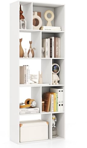 COSTWAY 5-Tier Bookshelf, 159cm Tall Freestanding Storage Bookcase Cabinet with 10 Compartments, Display Rack Shelving Unit Cupboard for Study Living Room Office