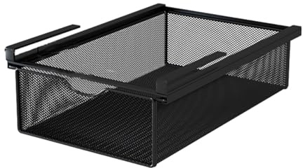 LOVIVER Panier à Tiroir Coulissant Suspendu, Panier de Rangement Coulissant sous Étagère, Organisateur de Rangement sous Armoire pour Chambre à Coucher, Noir, S