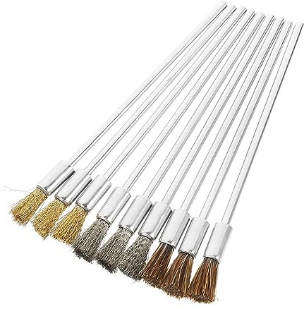 GARVALON 9pcs Electric Wire Brush Set for Drill Attachment Stainless Steel, Copper, and Horsehair Brushes 3x6x100mm, Rust Removal and Metal Polishing Tool Kit for Workshop and Home Use