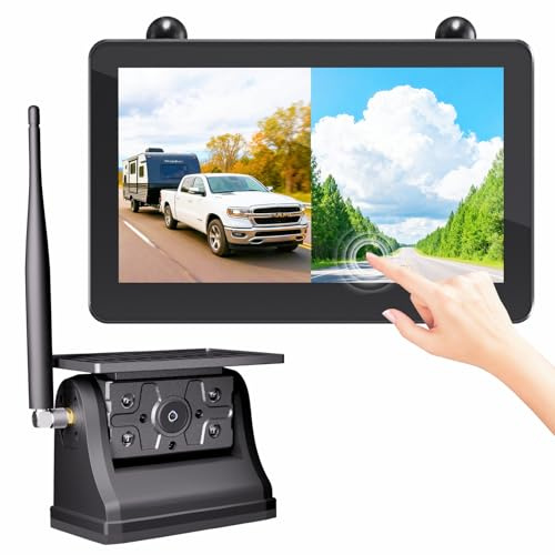 Magnetische solarbetriebene kabellose Rückfahrkamera mit 7-Zoll IPS Touchscreen-Monitor, IP69 wasserdicht, 1080P 9900mAh wiederaufladbare Rückfahrkamera für Wohnmobil, Wohnwagen, LKW