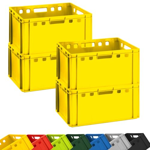 BURI 4 x köttlådor E3 slaktarlåda 60 x 40 x 30 cm livsmedelssäker, robust, stapelbar – eurolådor, förvaringsboxar, stapellåda från Tyskland (gul)