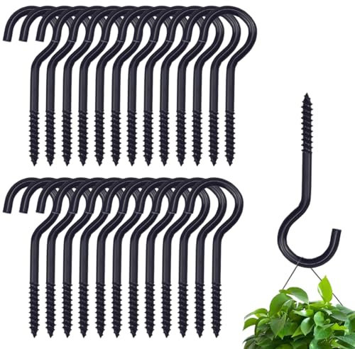 WUSJCOF Ganci a Vite Neri 40mm, 25 Pezzi Ganci per Avvitare in Acciaio al Carbonio, Ganci da Soffitto Neri per Amache, Sedie Sospese, Piante, Tende da Sole, Viti con Gancio per Interni ed Esterni