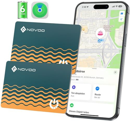 NOVOO Air Tag Karte Smart Wallet Tracker Card 2 Pack Bluetooth Tag Thin 1,6mm Batterielebensdauer 6 Jahre Kompatibel mit Apple Wo ist? APP (nur iOS) Item Finder für Geldbörse,Gepäckanhänger,Reisepass