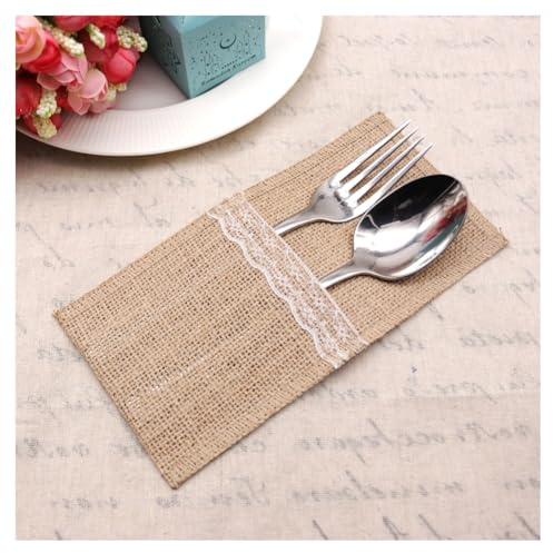 GreatRise Lot de 4 ou 50 sacs à couverts en toile de jute - Décoration de table vintage pour mariage, anniversaire, Noël, fête, style