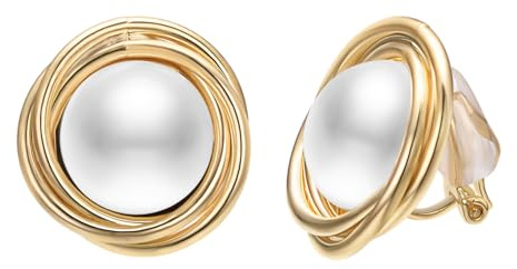 Aleasha Boucles d'oreilles à clip avec perles pour femmes, clips d'oreilles avec zircon, boucles d'oreilles en zircon pour mariée, bijou élégant, idée cadeau, 20mm, Perle créée Cuivre, Perle créée