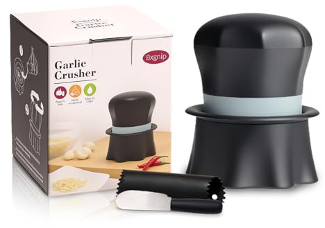 Bxgnip Garlic Crusher, Garlic Press Also for Ginger, Nuts, Chili, Herbs, Twist Mincer Easy Squeeze Manual Squeeze Peeler with Peeler and Scraper, Easy to Clean