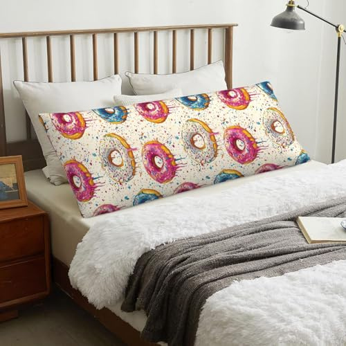 Federa per cuscino per il corpo con cerniera, 50 x 137 cm, stampa a ciambella colorata, morbida e confortevole, federa lunga rimovibile