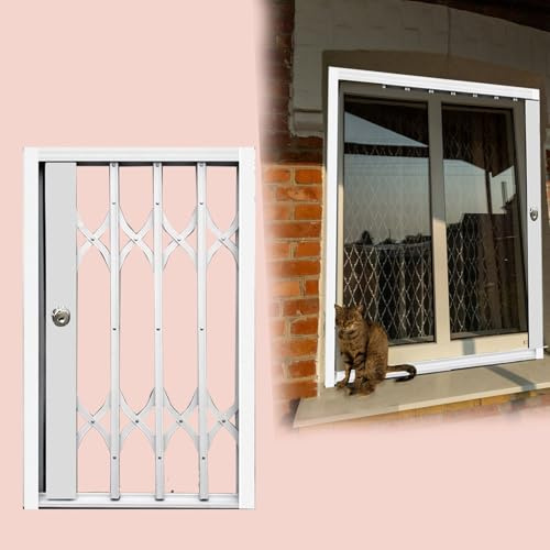 Griglia di sicurezza pieghevole per cani e gatti, 61 x 61 cm e 61 x 91,5 cm, regolabile, con serratura e chiave, barriera di sicurezza per finestre scorrevoli, protezione antintrusione.