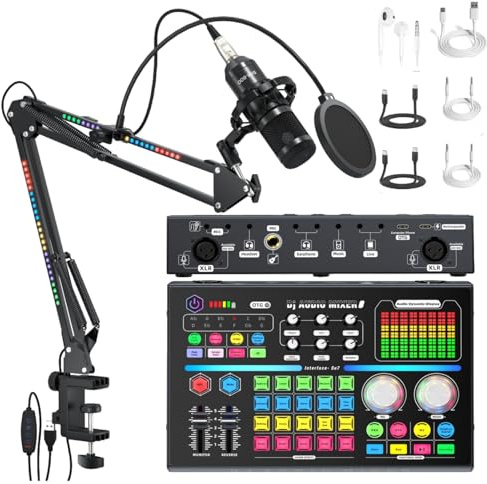 Carte son pro à double charge : chargez votre téléphone tout en streaming en direct 48 V XLR et 4 effets vocaux – Mixeur Bluetooth pour YouTube/TikTok, sans pilote Win/iOS/Android/Linux