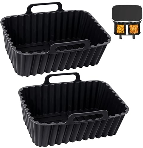 2 Pack Silicone Air Fryer Liners for Dual Basket Air Fryerswith 7.6-9.5L | AF400UK,AF451UK,AF300UK for All 7.6-9.5 L Air Fryers Accessories, Reusable Airfryer Accessories