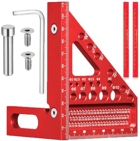 3D Speed Square, Carpenter Square, 22.5-90°Multi-Angle Carpenters Square, Aluminum Alloy Triangle Ruler Measuring Tool With 2 Pencils, Multifunctional Woodworking Tools Set for Woodworking Engineers