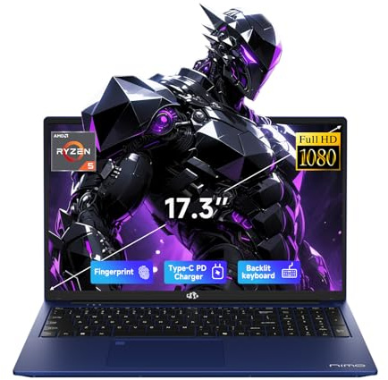 NIMO 17.3 IPS FHD-Gaming-Laptop, Ryzen 5 6600H 16GB DDR5 RAM 1TB SSD (Beat i7-1165G7 Up to 4.5GHz) Radeon 660M GPU-Computer with 100W Type-C Charger Backlit Keyboard Fingerprint